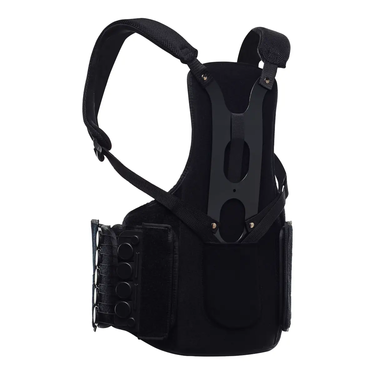Spinal brace with shoulder straps and a rigid back panel