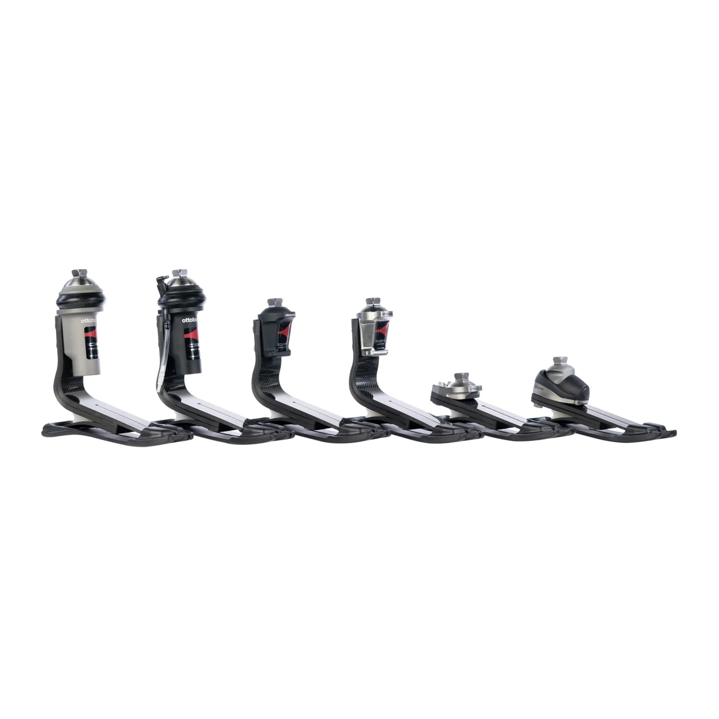 Ottobock Triton prosthetic foot family: six carbon fiber foot configurations side by side